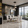 Vega 7pc Dining Set with Table & 6 Chairs, Marble Look, Pedestal Base, 82"W - Natural & White | Ensemble de salle à manger Vega 7 pièces avec table de 82 po (L), imitation de marbre, base piédestal et 6 chaises - naturel et blanc