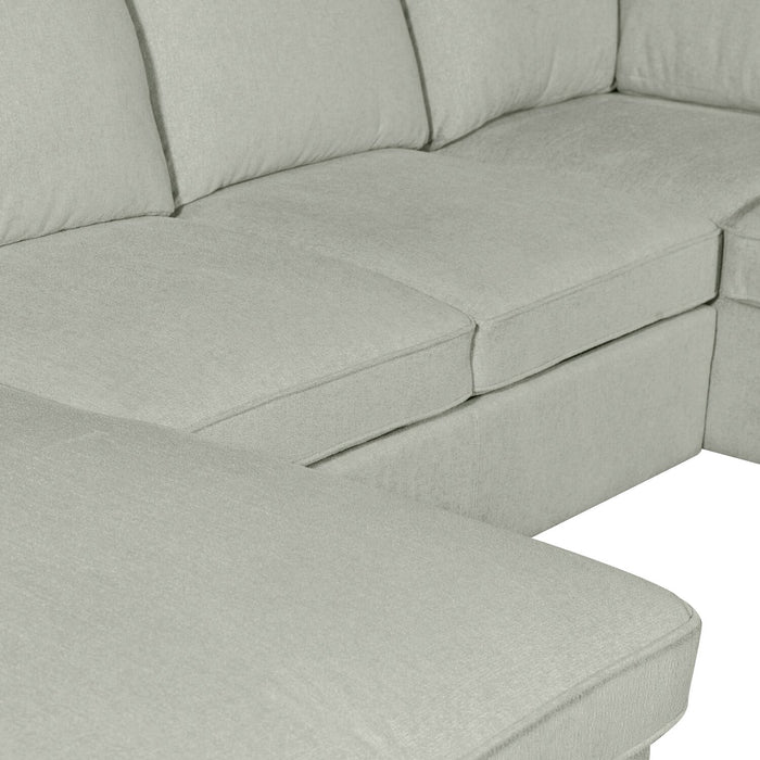 Scott Living Haven 4-Piece Left-Facing Chenille Fabric Sleeper Sectional with Storage Chaise - Seafoam Blue