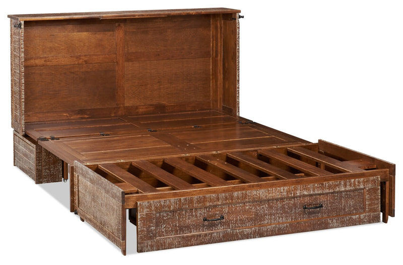 Parker Cabinet Bed with Memory Foam Mattress,  Weathered Brown - Queen Size