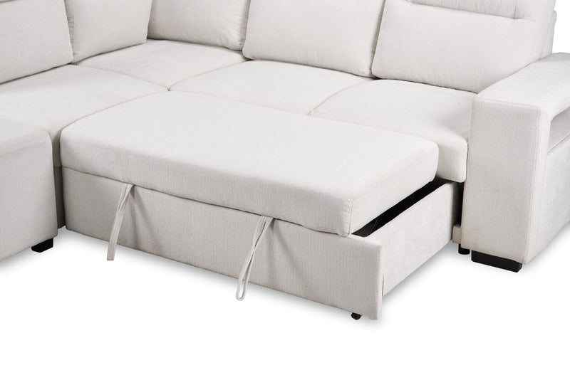Coast 3-Piece Left-Facing Ivory White Fabric Sleeper Sectional with Storage Chaise and Storage Armrest