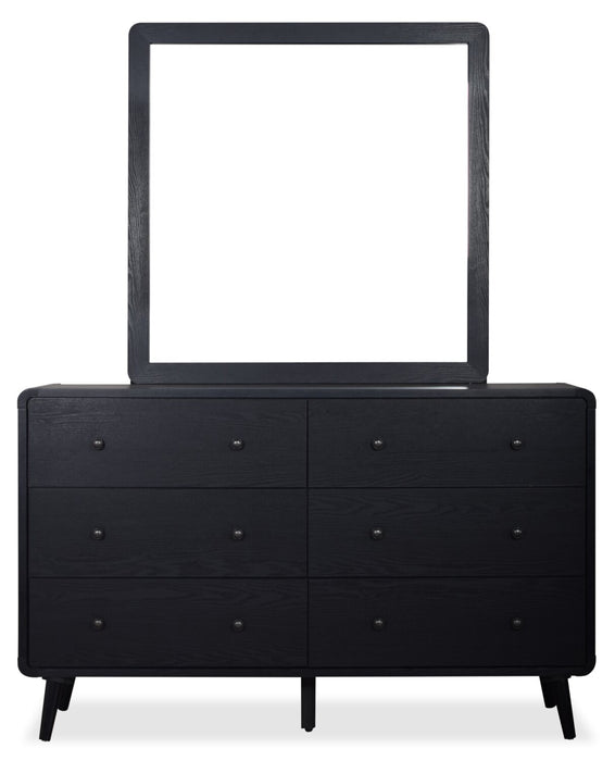 Milan 6pc Bedroom Set with Bed, Dresser, Mirror & Nightstand, Mid-Century Modern, Black - Queen Size