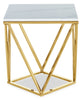 Amanda 21.5" Modern Square End Table - White Marble Top with Gold Metal Base | Table de bout carrée moderne Amanda de 21,5 po - dessus en marbre blanc avec base en métal doré