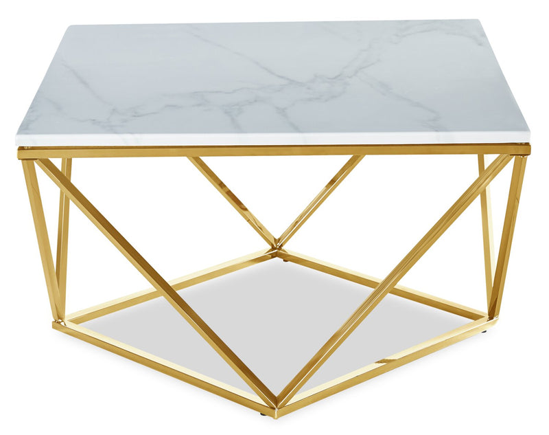 Amanda 31.5\" Modern Square Coffee Table - White Marble Top with Gold Metal Base