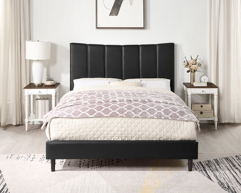 Paseo Platform Bed in Black Vegan-Leather Fabric - Queen Size