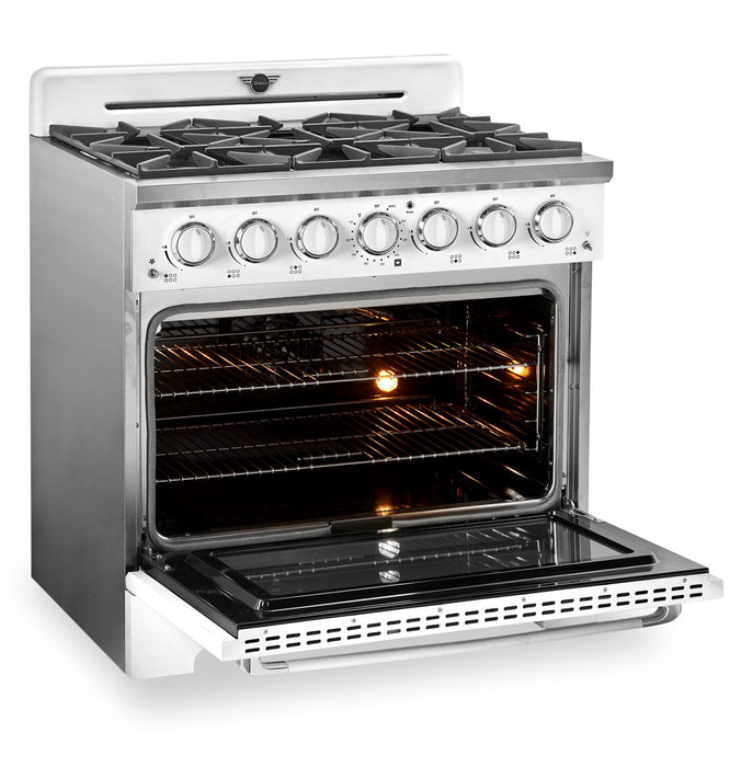 Classic Retro by Unique 36\" 5.2 Cu. Ft. 6-Burner Gas Range with Convection - Marshmallow White - UGP-36CR W
