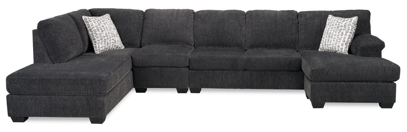 Made in Canada Morgan 3-Piece Left-Facing Chenille Fabric Wrap Sectional with Accent Pillows - Grey