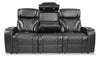 Elite 86" Genuine Leather Massage Power Reclining Sofa with Power Headrests and Storage Arms - Black | Sofa de massage à inclinaison électrique Elite de 86 po en cuir véritable avec appuie-têtes électriques et accoudoirs de rangement - noir