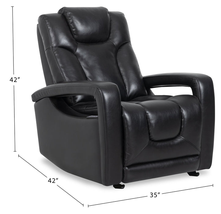 Kenzo 35\" Leather-Look Fabric Power Gliding Reclining Chair with Power Headrest, Footrest and USB Port - Black