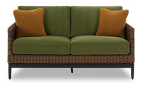 Tofino Outdoor Patio Loveseat - Resin Wicker, UV & Weather Resistant - Green/Brown/Black 