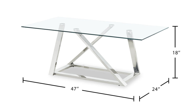 Briar 47\" Modern Glass Top Coffee Table - Silver