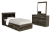 Riley Mates Bed 5pc Set with Bookcase Headboard, Dresser & Mirror, Grey - Twin Size | Ensemble lit matelot Riley 5 pièces avec tête de lit bibliothèque, commode et miroir, gris - format lit simple