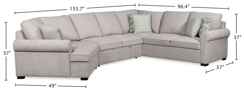 Scott Living Haven 3-Piece Left-Facing Chenille Fabric Cuddler Sleeper Sectional - Grey