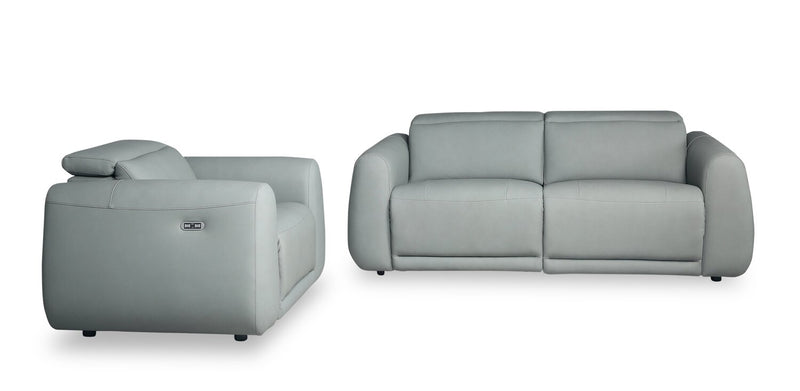 Gianna 40\" Genuine Leather Power Reclining Chair with Power Headrest and USB Port - Spa Blue