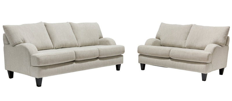Made in Canada Nofia 58\" Chenille Fabric Loveseat with Two Accent Pillows and Wood Legs - Linen Beige