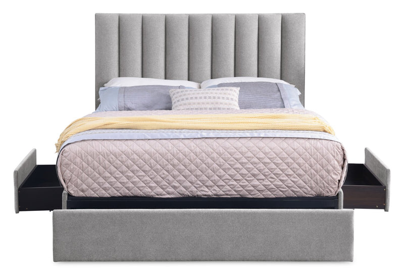 Amos Upholstered Storage Bed Base in Grey Fabric with 3 Built-in Drawers  - Full Size