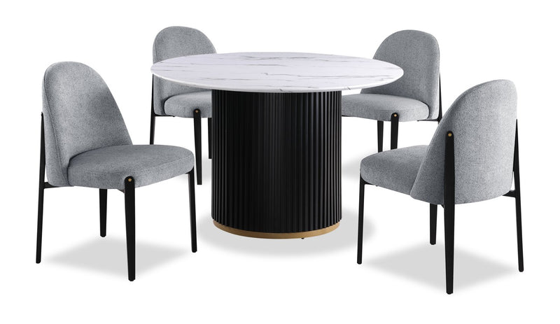 Kort & Co. Capri Round Dining Table with Marble-Look Top & Gold Accent, 47\"W Round - Black & White