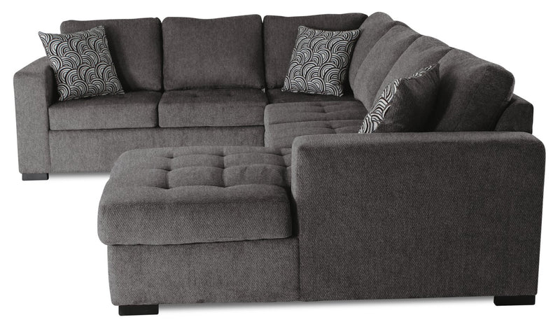 Made in Canada Legend 4-Piece Right-Facing Chenille Fabric Sleeper Sectional with Storage Chaise - Pewter Brown
