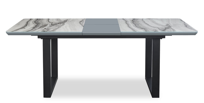 Ezra 5pc Dining Package with 63-79\"W Extension Table & 4 Chairs - Faux White Marble & Grey