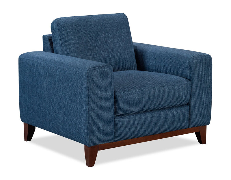 River 40.1\" Linen-Look Fabric Chair with Wood Base and Legs - Blue