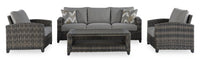 Canmore 4-Piece Outdoor Patio Set with Sofa, 2 Chairs & Coffee Table - Weather Resistant - Grey 