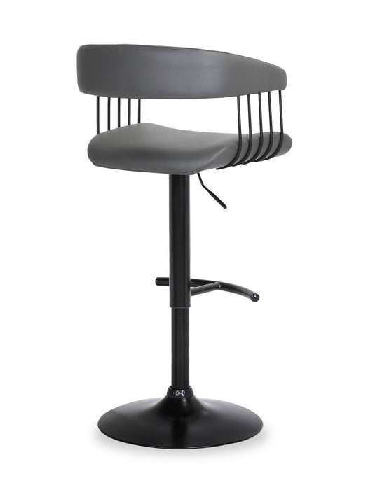 Java Barstool with Swivel & Adjustable Seat, Vegan Leather Fabric, 24.5-33\"H, Metal - Grey