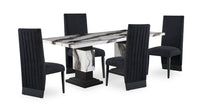 Vega 5pc Dining Set with Table & 4 Chairs, Marble Look, Pedestal Base, 82