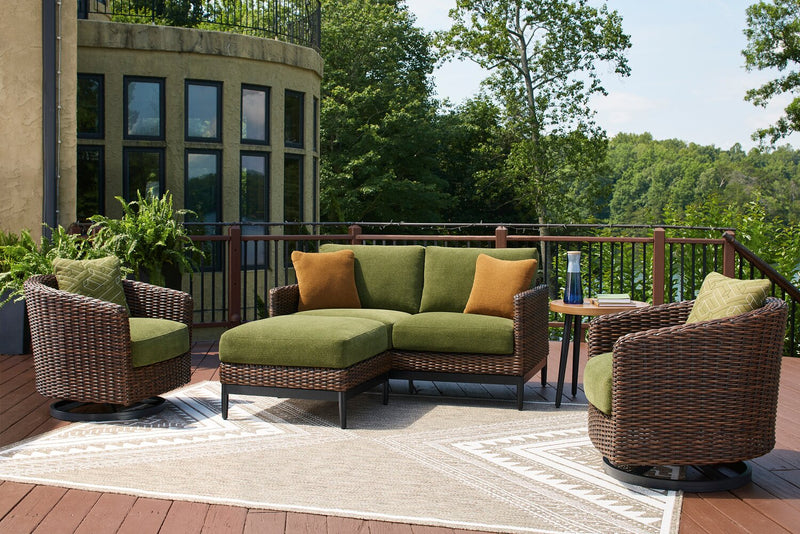 Tofino Outdoor Patio Ottoman - Resin Wicker & Aluminum - UV & Weather Resistant - Green/Brown/Black