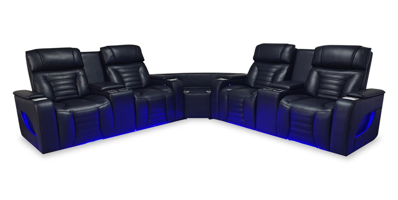 Zen 3-Piece Leather-Look Fabric Power Reclining Sectional with Massage and Two Refrigerator Consoles - Black