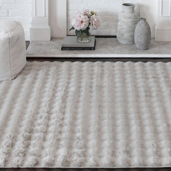 Dream Step Memory Foam Bubble Light Grey Faux Fur Area Rug - 5' x 7'