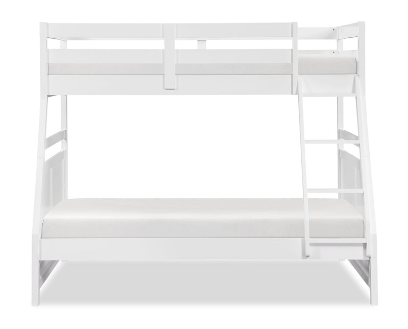 Quinn Bunk Bed with Ladder & Guard Rail for Kids, White - Twin/Full