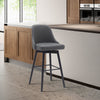 Nash Counter-Height Stool with Swivel Seat & Vegan Leather Fabric, 26.5"H, Wood & Metal - Charcoal | Tabouret 26.5 po Nash de hauteur comptoir en tissu de cuir végétalien, bois et en métal avec siège pivotant - anthracite
