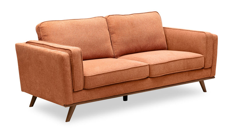 Kort & Co. Kassia 80\" Linen-Look Fabric Condo Size Sofa with Wood Base and Legs - Orange