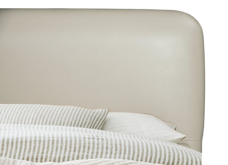 Luka Upholstered Platform Bed in Taupe Vegan-Leather Fabric, Modern - Queen Size