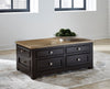 Wells 46" Solid Wood Lift Top Coffee Table with Storage and Casters - Two Tone Brown | Table à café Wells de 46 po en bois massif avec dessus relevable, rangement et roulettes - deux teintes de brun