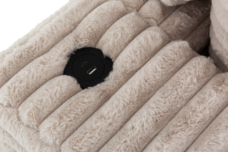 Alto 2-Piece Ultra Plush Faux Fur Fabric Sectional with Dual Cupholders, USB Ports and 4 Accent Pillows - Mink Taupe