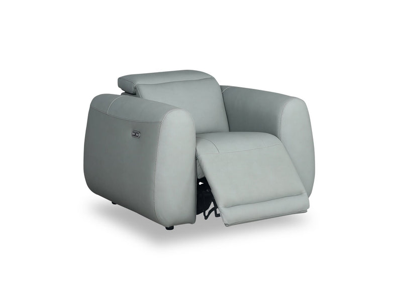 Gianna 40\" Genuine Leather Power Reclining Chair with Power Headrest and USB Port - Spa Blue
