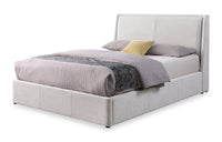Nico Upholstered Storage Platform Bed in Polyester Taupe Fabric, Hyrdraulic Lift - King Size