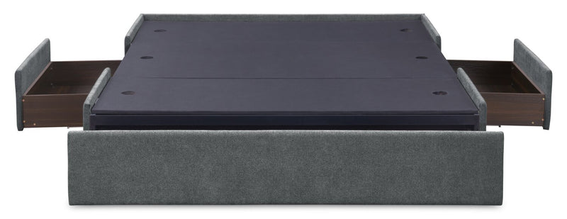 Amos Upholstered Storage Bed in Charcoal Fabric with Tufted Headboard & 3 Built-in Drawers - Queen Size