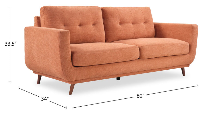 Cosmo 80\" Fabric Sofa with Tufted Back Cushions - Orange