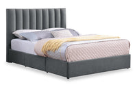 Amos Upholstered Storage Bed in Charcoal Fabric with Channelled Headboard & 3 Built-in Drawers - King Size