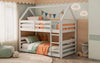 Gemma Twin Over Twin House Bunk Bed with Roof, Built-in Ladder & Guardrails for Kids - White | Lits simples superposés Gemma en forme de maison avec toit, échelle intégrée et garde-corps pour enfants - blancs
