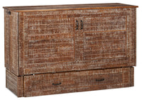 Parker Cabinet Bed with Memory Foam Mattress, Weathered Brown - Queen Size