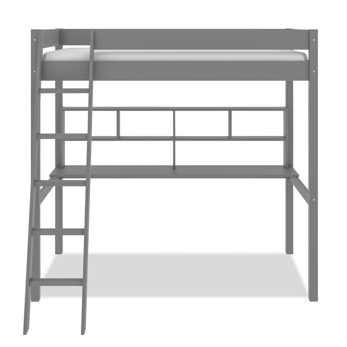 Brody Loft Bed with Built-in Desk, Ladder & Guardrails for Kids & Teens, Grey - Twin Size