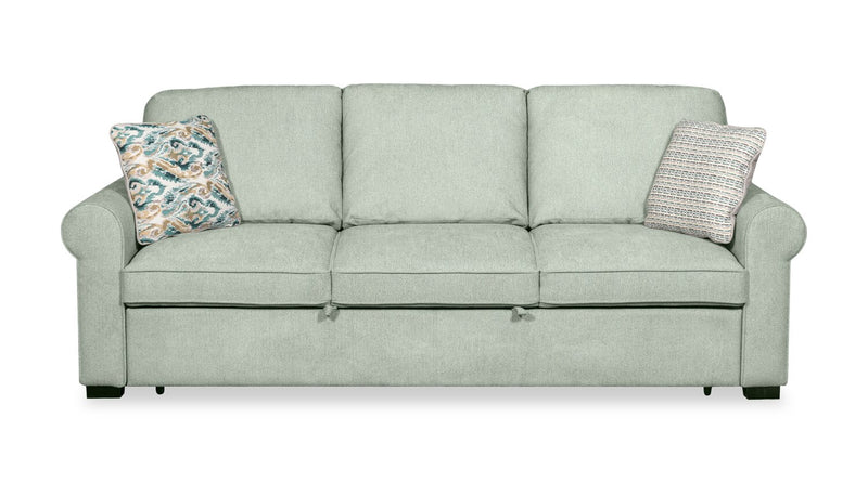 Scott Living Haven 96\" Chenille Fabric Sleeper Sofa with Wood Legs - Seafoam Blue