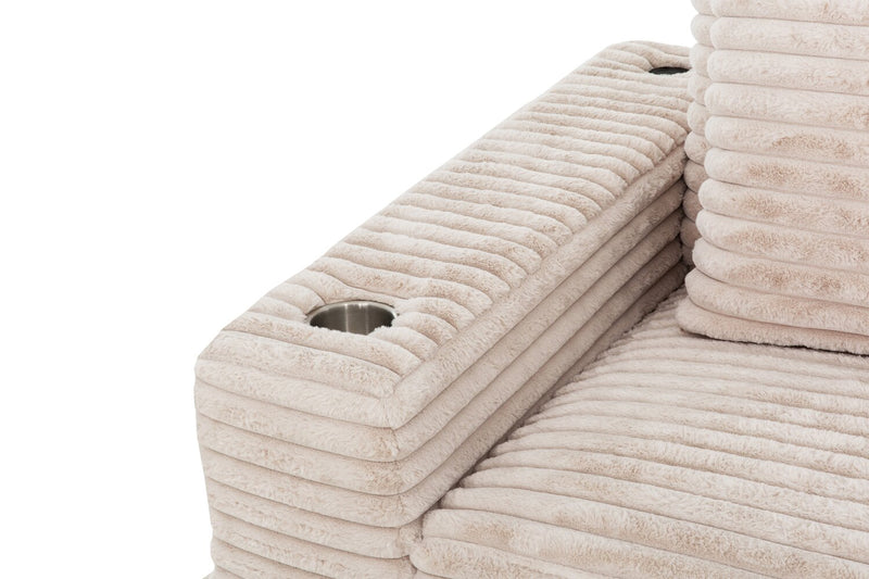 Alto 2-Piece Ultra Plush Faux Fur Fabric Sectional with Dual Cupholders, USB Ports and 4 Accent Pillows - Mink Taupe