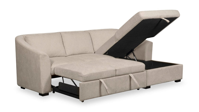 Envy 2-Piece Right-Facing Chenille Fabric Sleeper Sectional with Storage Chaise - Almond Beige