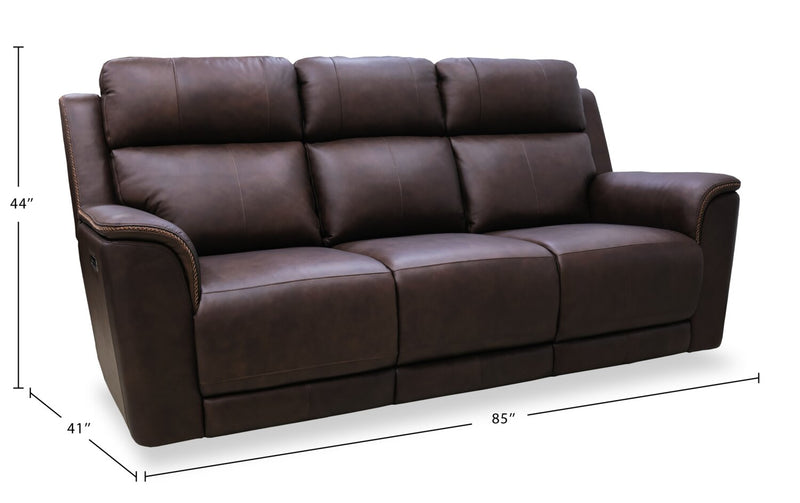 Vibe 85\" Genuine Leather Massage Power Reclining Sofa with Immersive Audio and Power Headrests - Brown