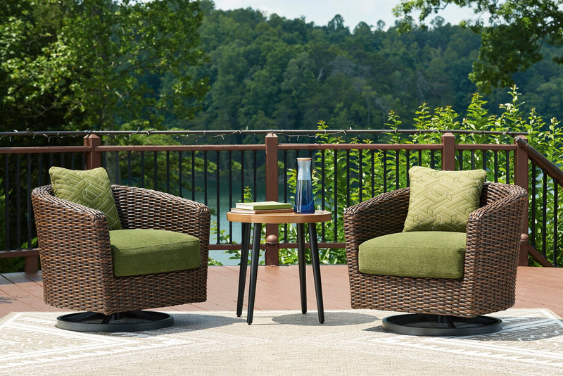 Tofino Outdoor Patio Round End Table - 22\"W, Aluminum, UV & Weather Resistant - Brown/Black