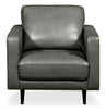 Edge 35" Genuine Leather Chair with Wood Legs and Removable Back Cushion - Grey | Fauteuil Edge de 35 po en cuir véritable avec pattes en bois et coussin de dossier amovible - gris