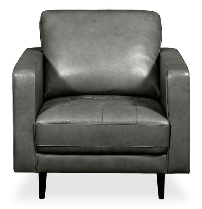 Edge 35\" Genuine Leather Chair with Wood Legs and Removable Back Cushion - Grey
